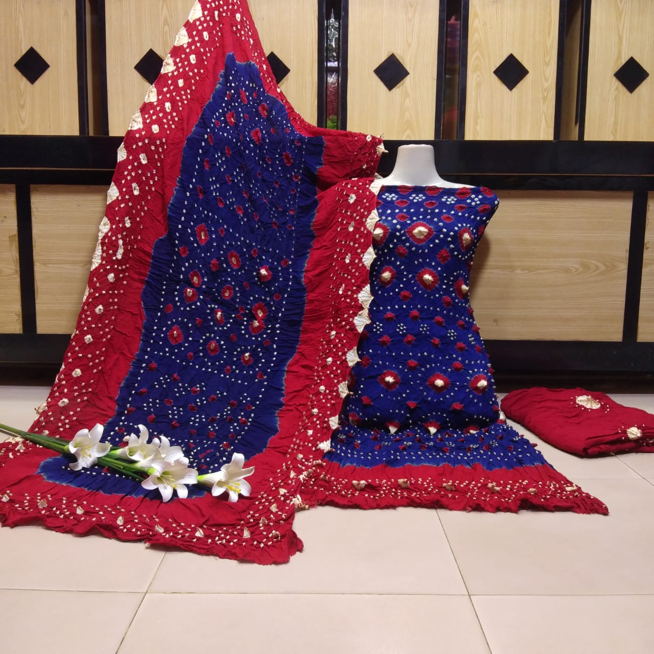 "Handmade 3 Piece Multicolour Chunri Dress – Pakistani Fashion Wear"
