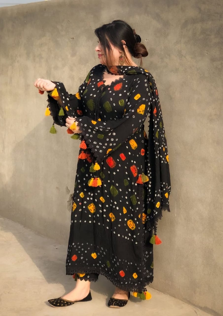Premium Black Chunri 3 Piece Suit –Handcrafted Tie & Dye