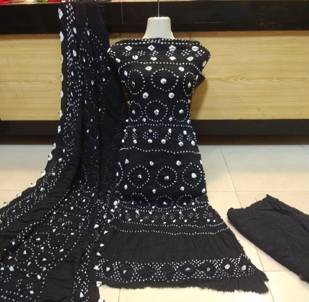 "Premium Black Linen Chunri Suit – Elegant 3 Piece Outfit"