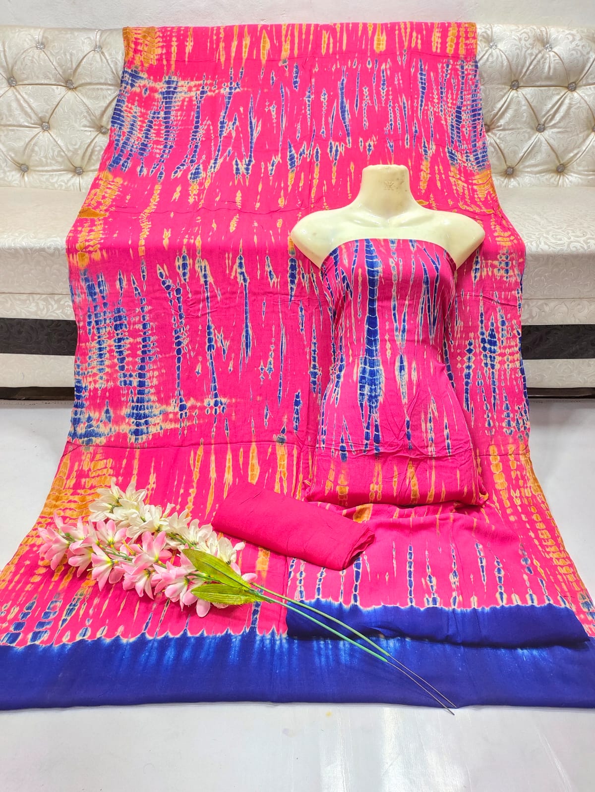 Beautiful Multicolour 3 Piece Tie Dye Dress – Pakistani Fashion