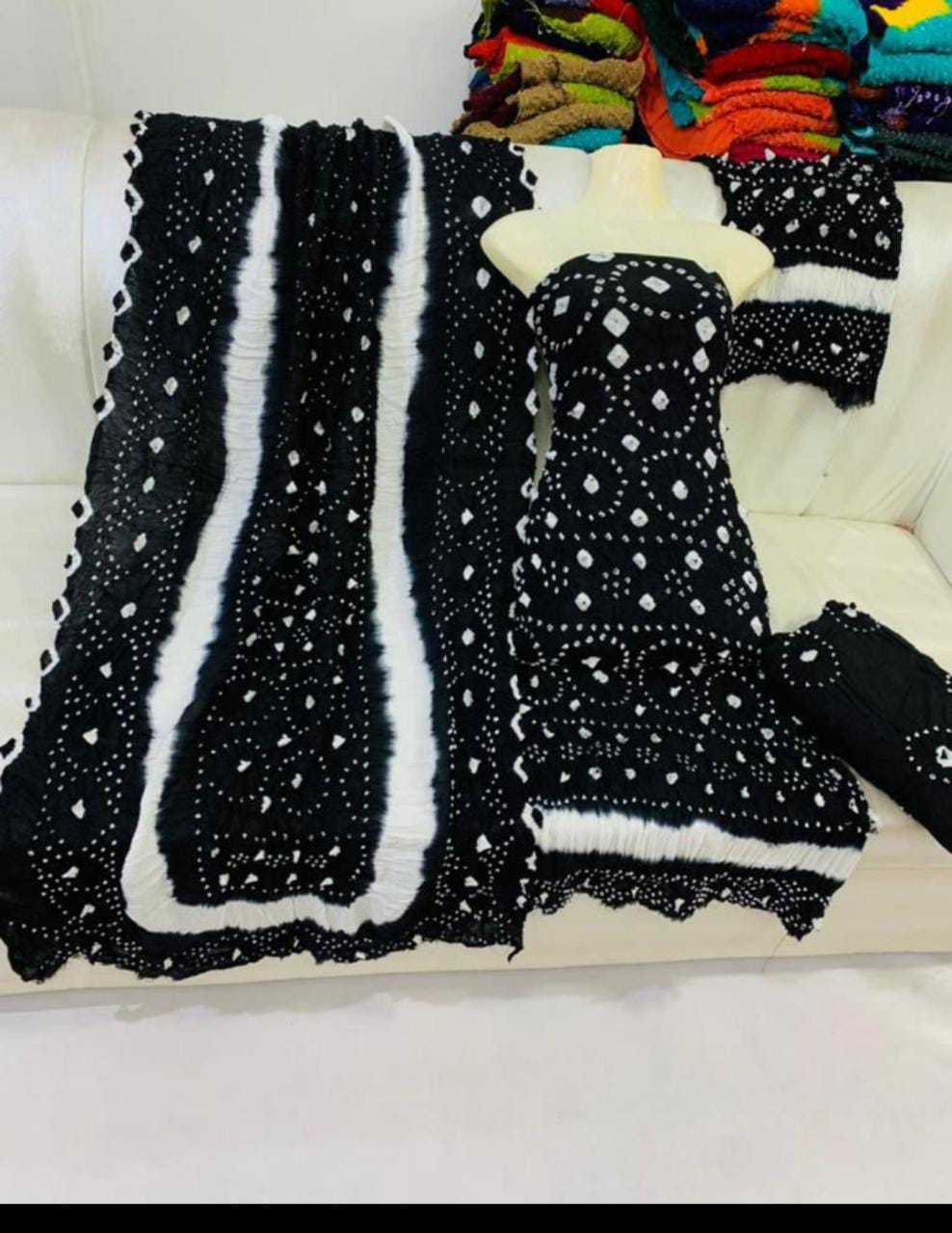 Premium Black Chunri 3 Piece Suit –Handcrafted Tie & Dye