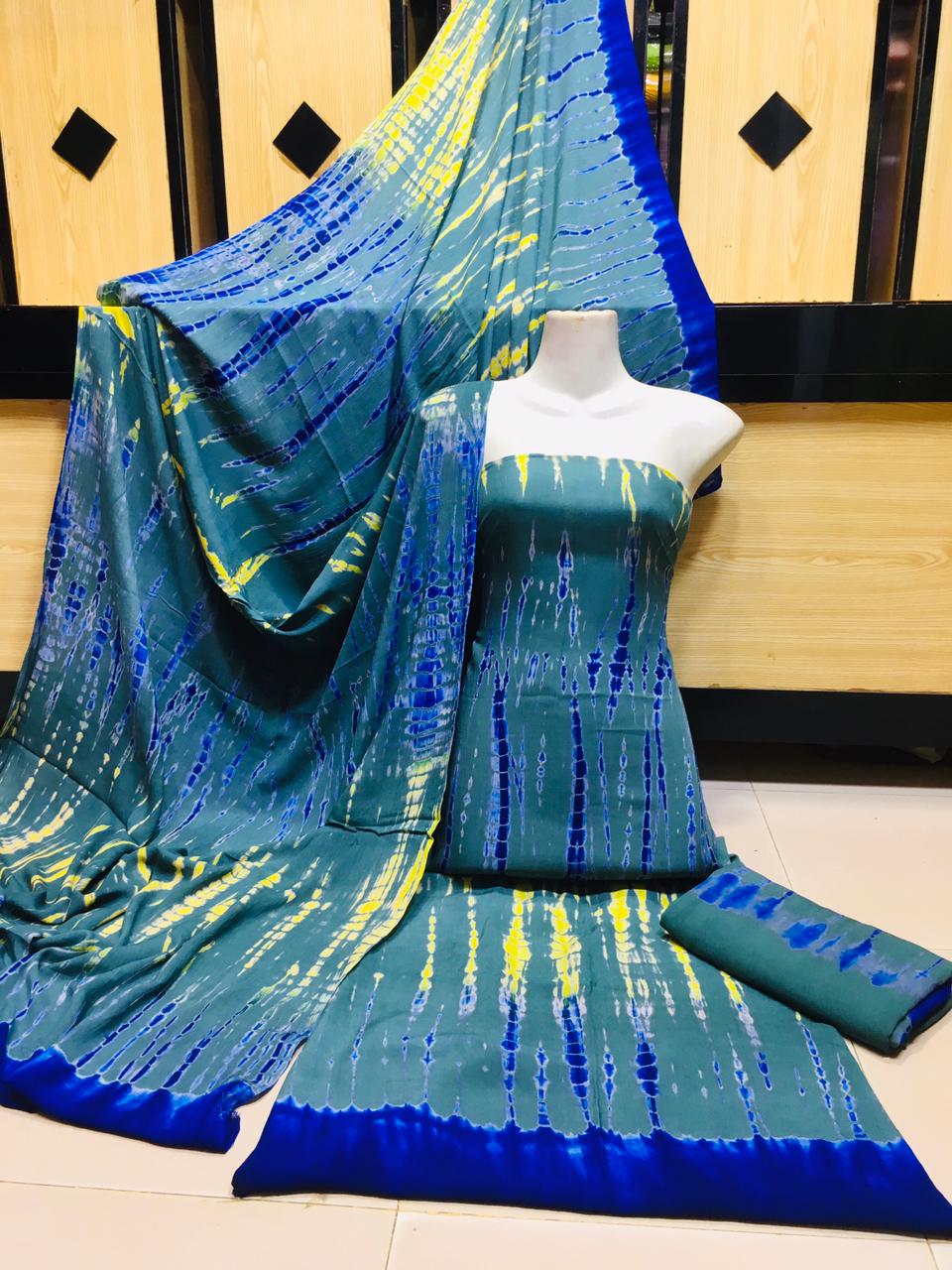 3 Piece Printed & Dyed Linen Suit for Women – Elegant Festive & Summer Wear ✅