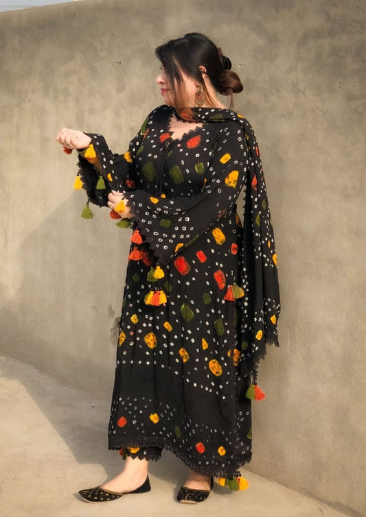 Premium Black Chunri 3 Piece Suit –Handcrafted Tie & Dye