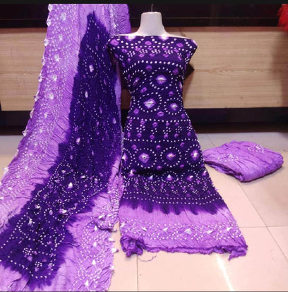 "Handmade Multicolour Linen Chunri 3 Piece Suit