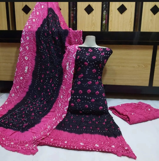 "Premium Black Linen Chunri Suit – Elegant 3 Piece Outfit"