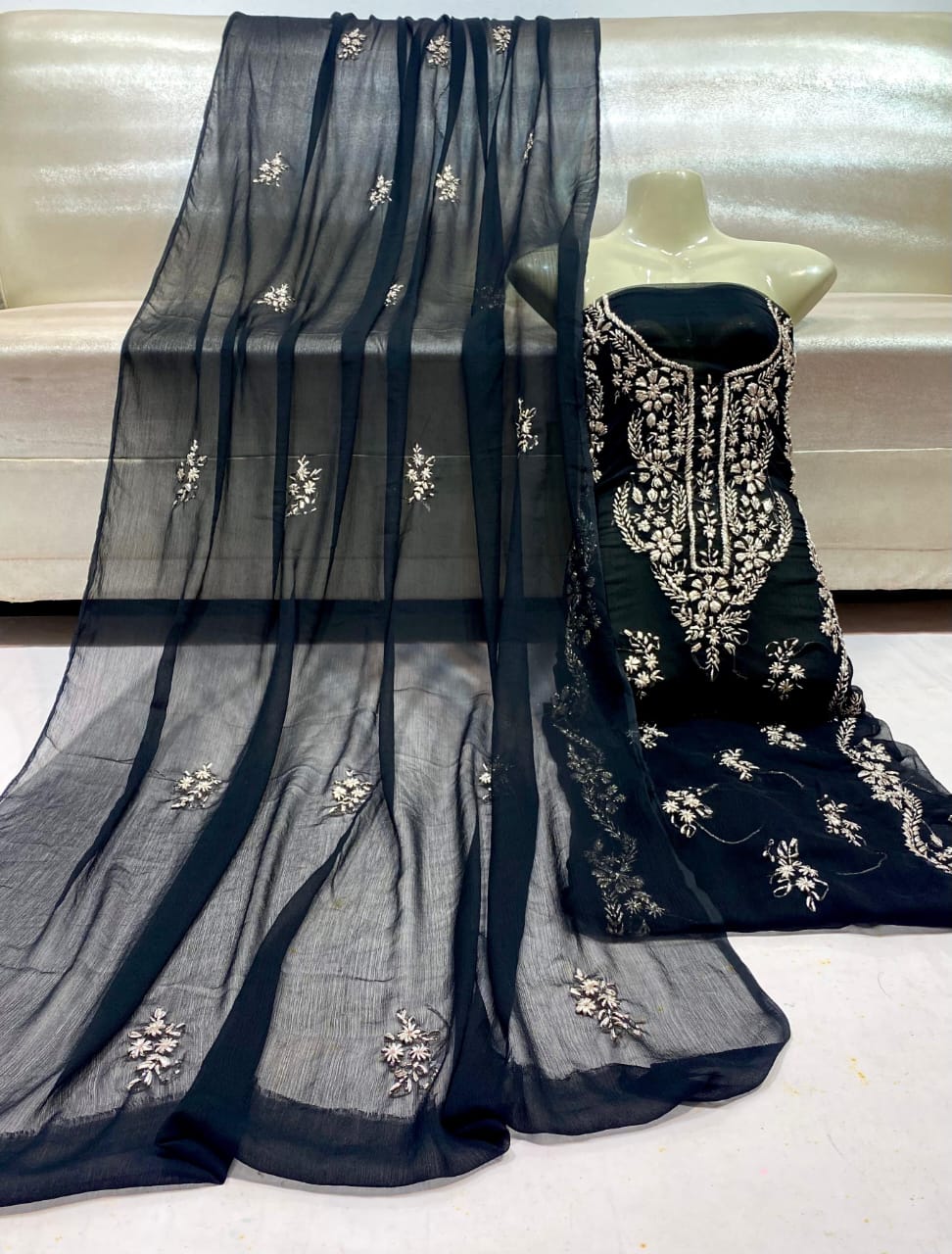 Premium Black Chunri 3 Piece Suit –Handcrafted Tie & Dye
