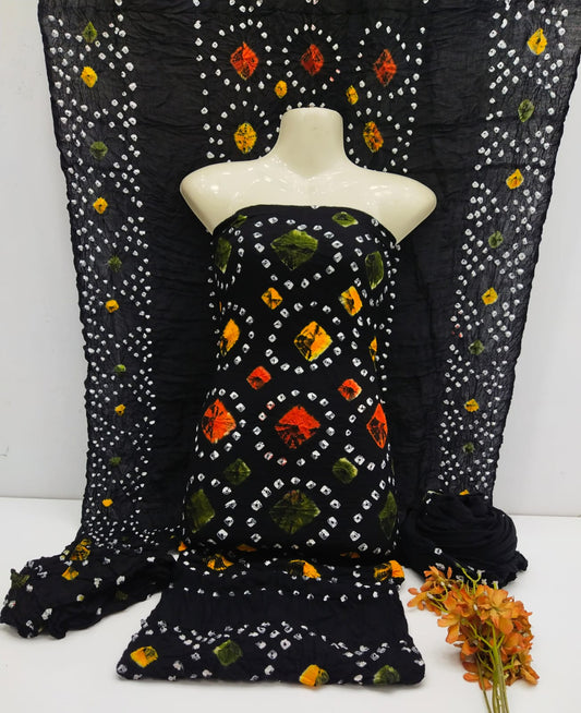 "Handmade Black 3 Piece Chunri Suit – Elegant Traditional Wear"